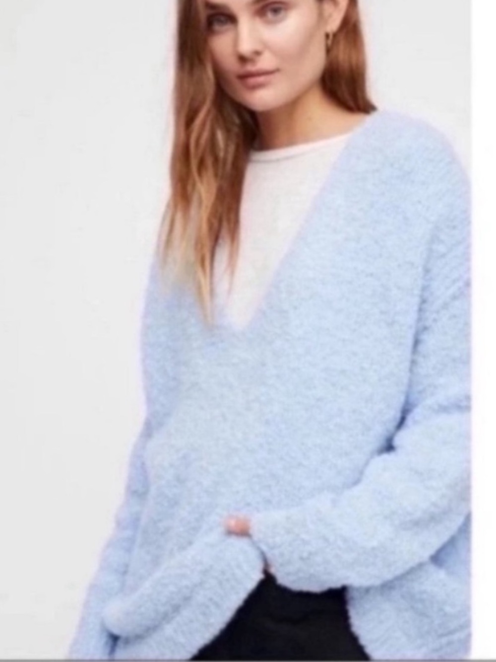 Free People Lofty Boucle Alpaca Blend Slouchy Sweater in Light Blue Size L